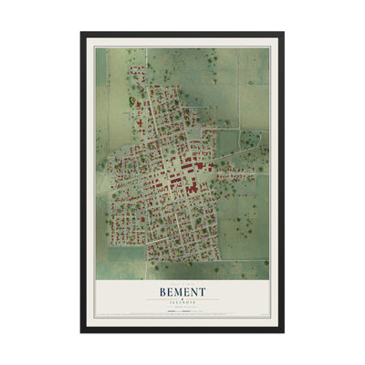 Map of Bement, Illinois, 12 x 18 inch print in a black wood frame