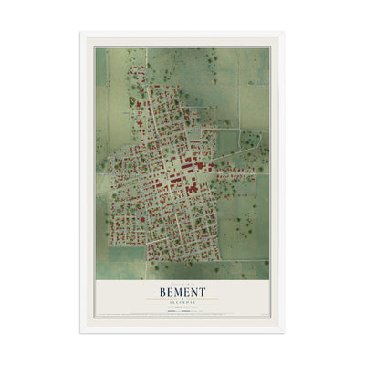 Map of Bement, Illinois, 12 x 18 inch print in a white wood frame