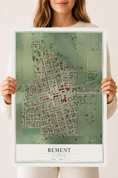 Map of Bement, Illinois, 18 x 24 inch unframed archival matte print