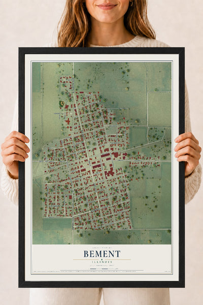 Map of Bement, Illinois, 18 x 24 inch print in a black wood frame