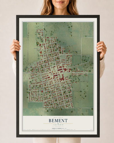 Map of Bement, Illinois, 24 x 36 inch print in a black wood frame