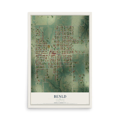 Map of Benld, Illinois, 12 x 18 inch unframed archival matte print
