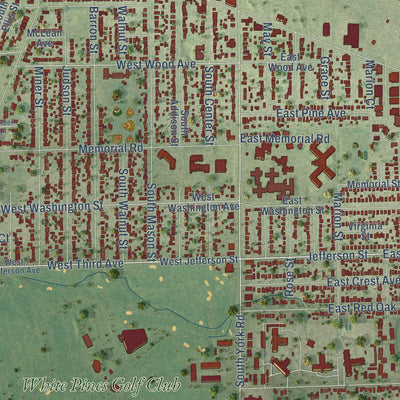 Second close-up of the map of Bensenville, Illinois print showing more streets and buildings
