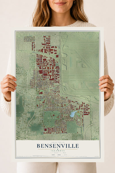 Map of Bensenville, Illinois, 18 x 24 inch unframed archival matte print
