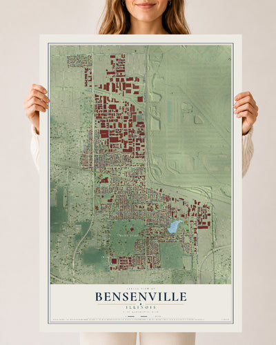 Map of Bensenville, Illinois, 24 x 36 inch unframed archival matte print