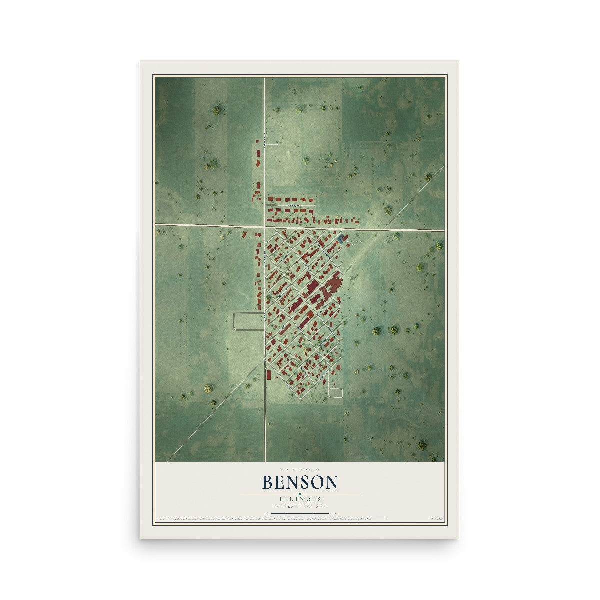 Map of Benson, Illinois, 12 x 18 inch unframed archival matte print