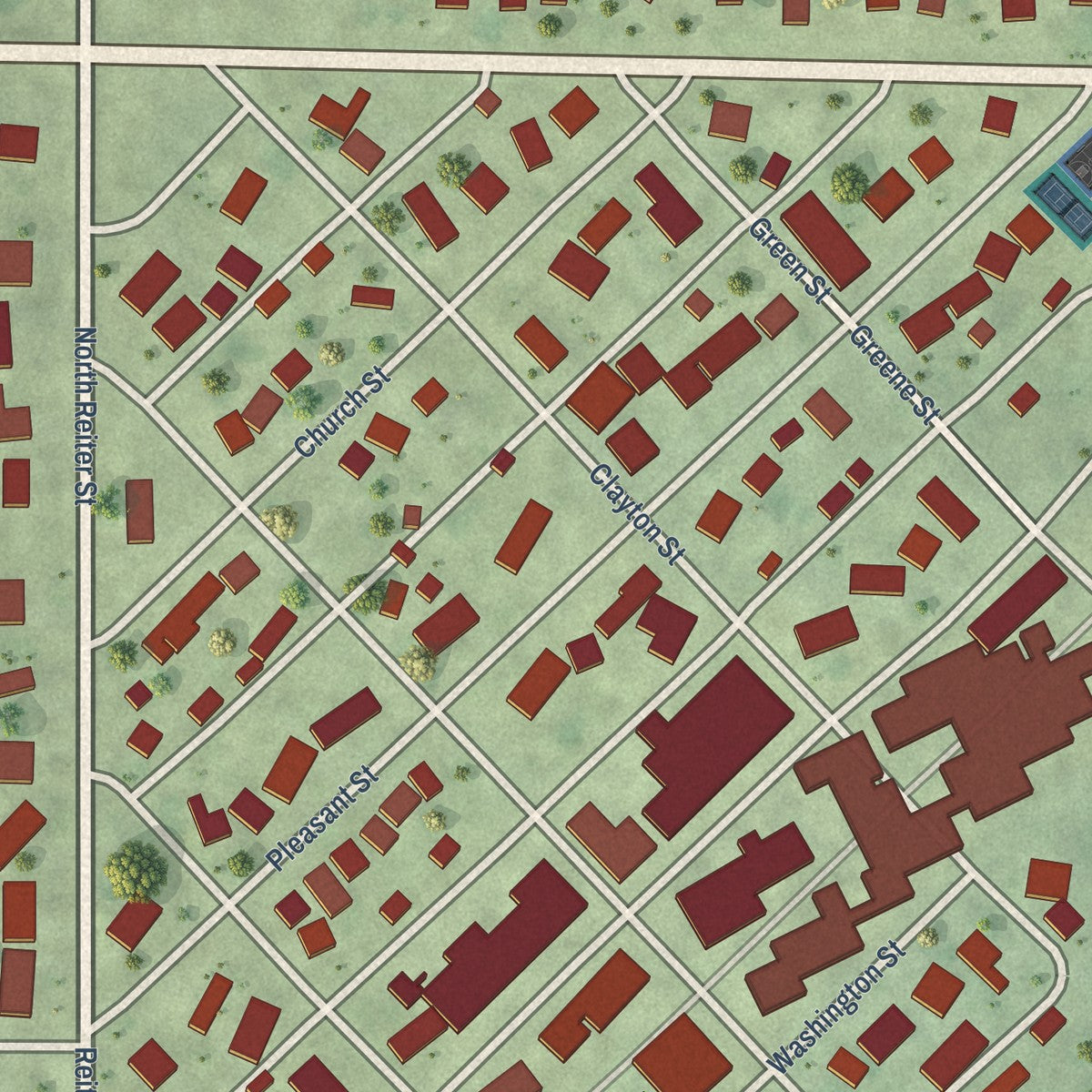 Close-up of the map of Benson, Illinois print showing street and building detail