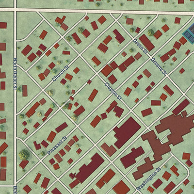 Close-up of the map of Benson, Illinois print showing street and building detail
