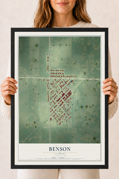 Map of Benson, Illinois, 18 x 24 inch print in a black wood frame