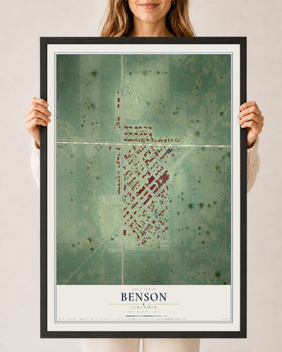 Map of Benson, Illinois, 24 x 36 inch print in a black wood frame