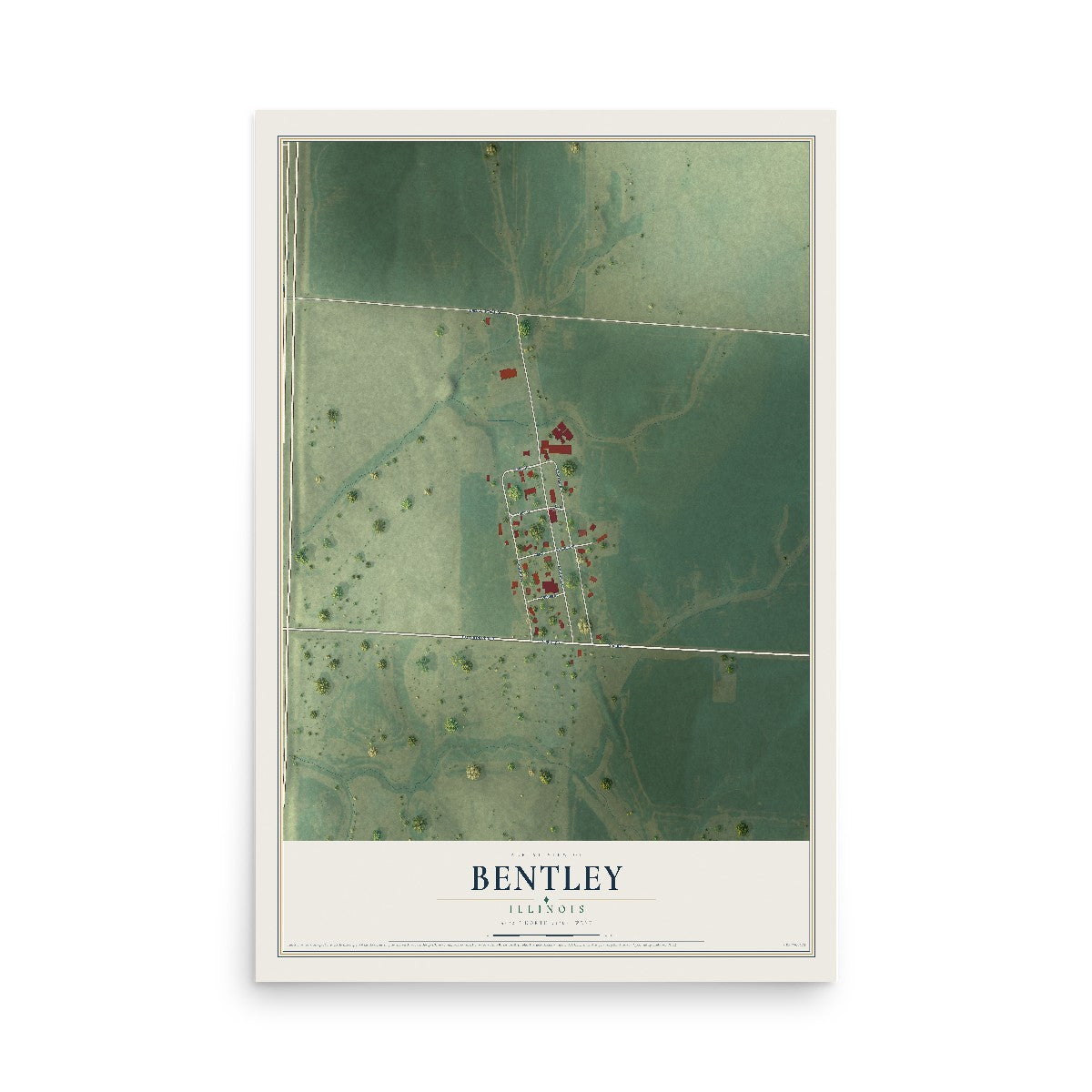 Map of Bentley, Illinois, 12 x 18 inch unframed archival matte print