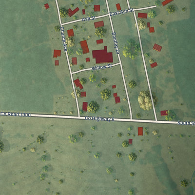 Close-up of the map of Bentley, Illinois print showing street and building detail