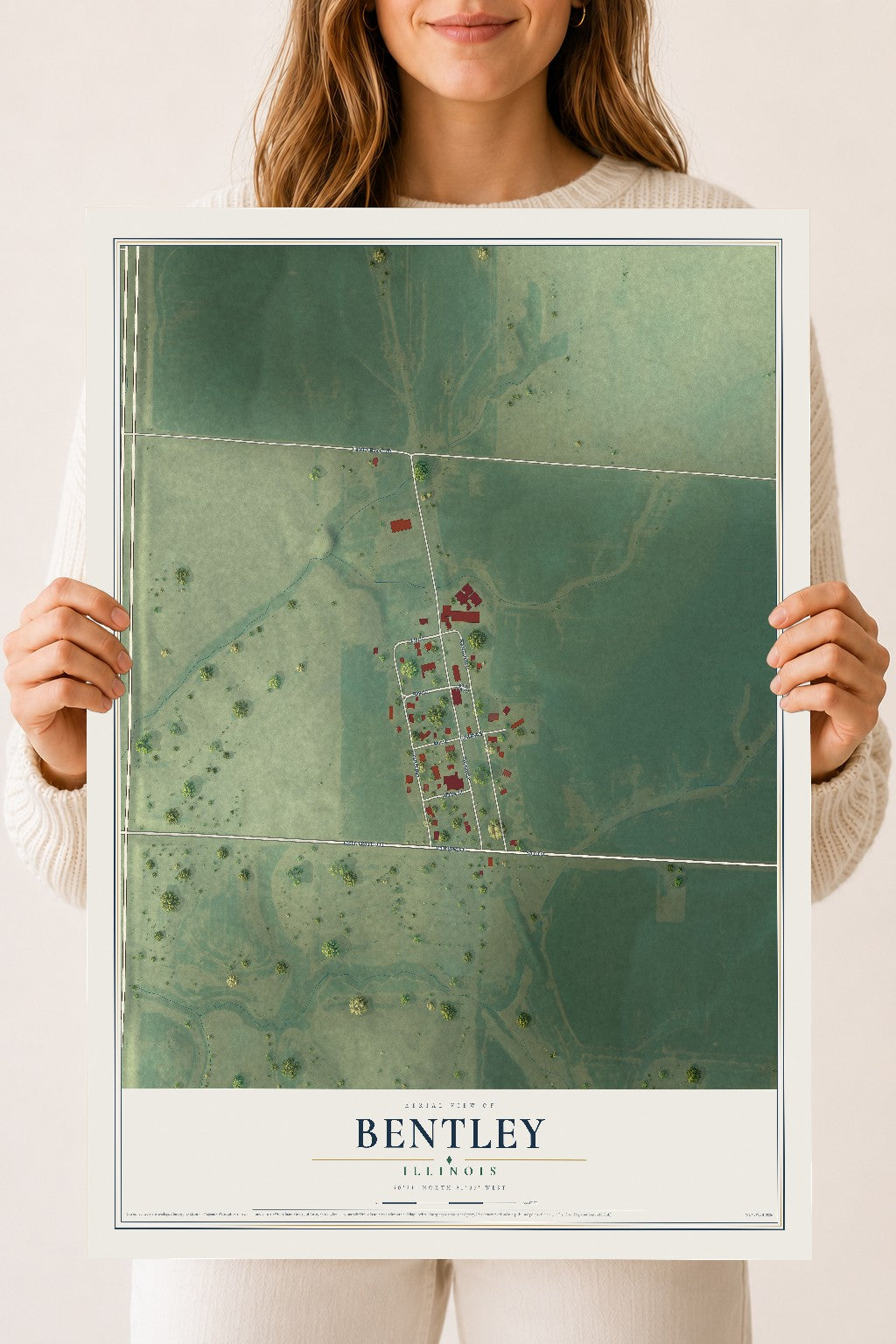 Map of Bentley, Illinois, 18 x 24 inch unframed archival matte print