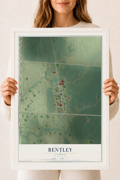 Map of Bentley, Illinois, 18 x 24 inch print in a white wood frame