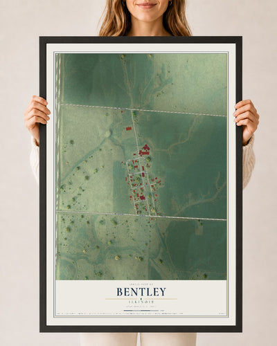 Map of Bentley, Illinois, 24 x 36 inch print in a black wood frame