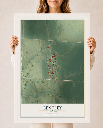 Map of Bentley, Illinois, 24 x 36 inch print in a white wood frame