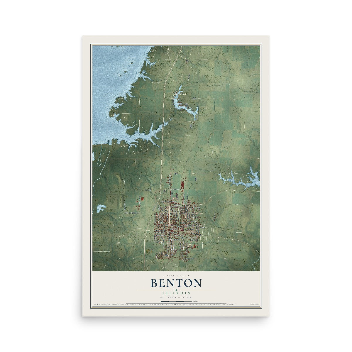 Map of Benton, Illinois, 12 x 18 inch unframed archival matte print