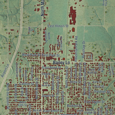 Close-up of the map of Benton, Illinois print showing street and building detail