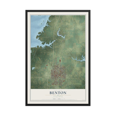 Map of Benton, Illinois, 12 x 18 inch print in a black wood frame