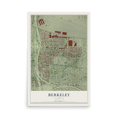 Map of Berkeley, Illinois, 12 x 18 inch unframed archival matte print