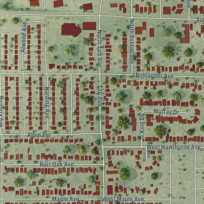 Close-up of the map of Berkeley, Illinois print showing street and building detail