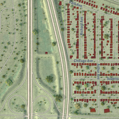 Second close-up of the map of Berkeley, Illinois print showing more streets and buildings