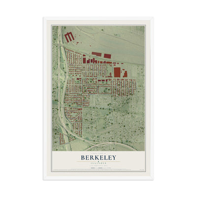 Map of Berkeley, Illinois, 12 x 18 inch print in a white wood frame