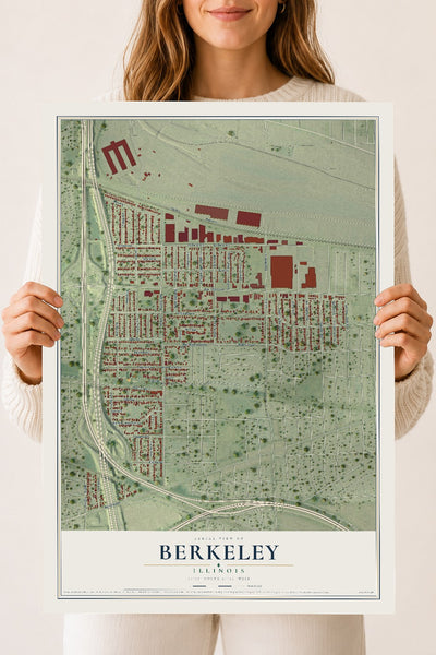 Map of Berkeley, Illinois, 18 x 24 inch unframed archival matte print