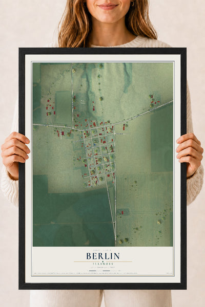 Map of Berlin, Illinois, 18 x 24 inch print in a black wood frame
