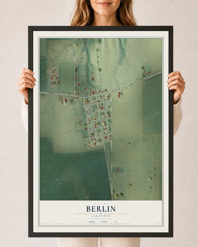 Map of Berlin, Illinois, 24 x 36 inch print in a black wood frame