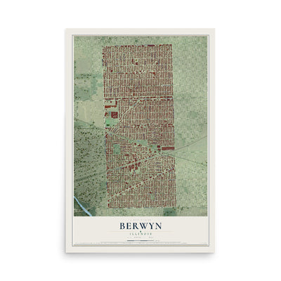 Map of Berwyn, Illinois, 12 x 18 inch unframed archival matte print
