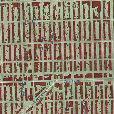 Close-up of the map of Berwyn, Illinois print showing street and building detail