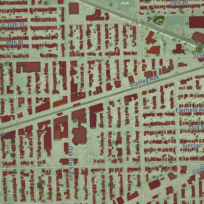 Second close-up of the map of Berwyn, Illinois print showing more streets and buildings