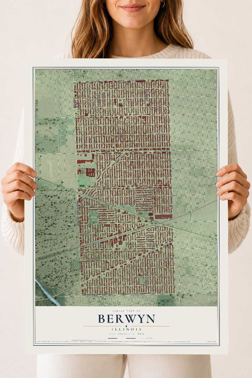 Map of Berwyn, Illinois, 18 x 24 inch unframed archival matte print