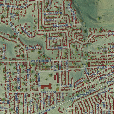 Close-up of the map of Bethalto, Illinois print showing street and building detail