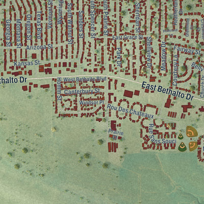 Second close-up of the map of Bethalto, Illinois print showing more streets and buildings