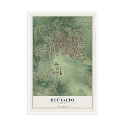 Map of Bethalto, Illinois, 12 x 18 inch print in a white wood frame