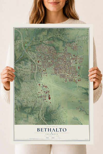 Map of Bethalto, Illinois, 18 x 24 inch unframed archival matte print