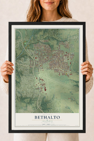 Map of Bethalto, Illinois, 18 x 24 inch print in a black wood frame