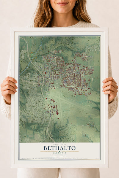 Map of Bethalto, Illinois, 18 x 24 inch print in a white wood frame