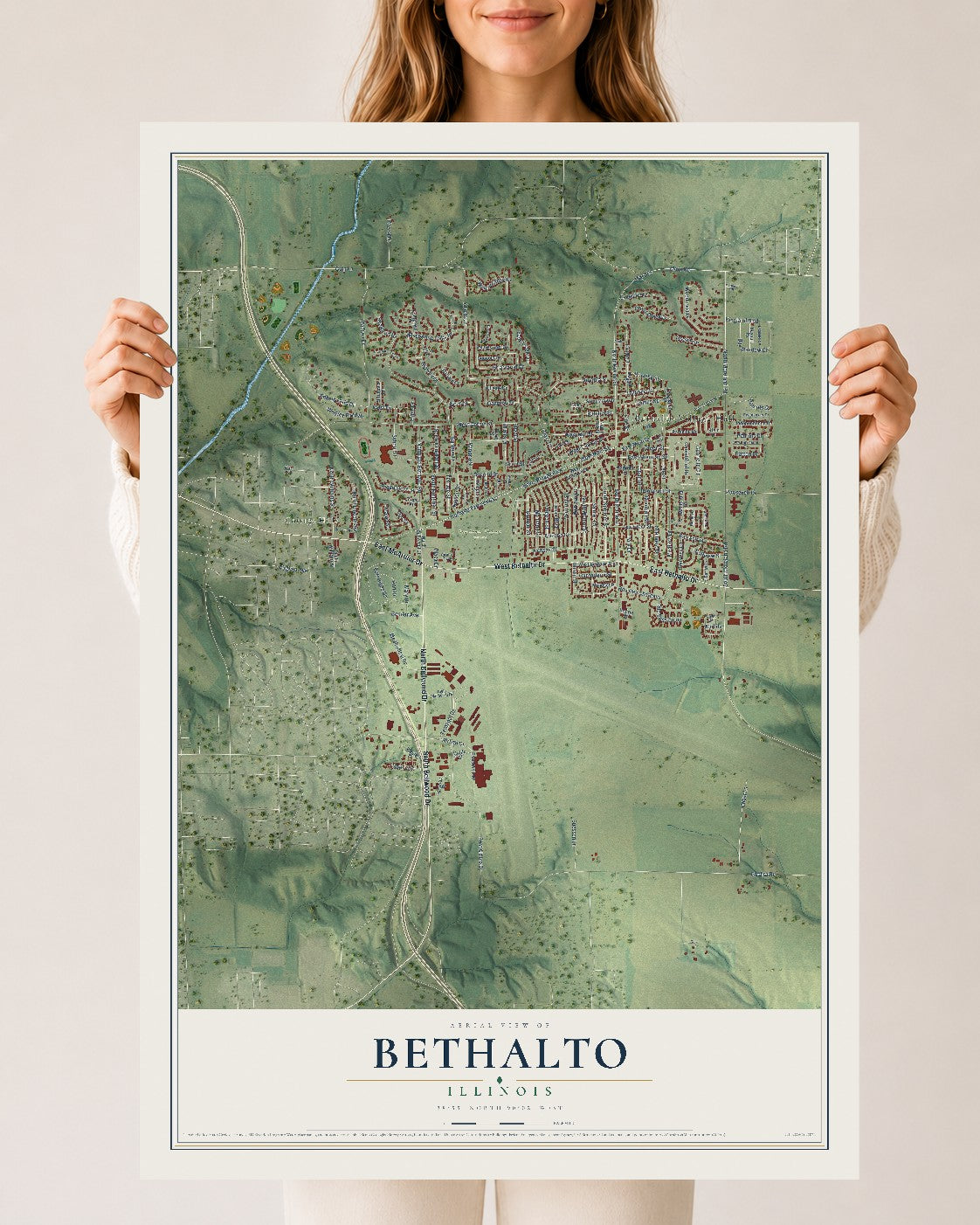 Map of Bethalto, Illinois, 24 x 36 inch unframed archival matte print