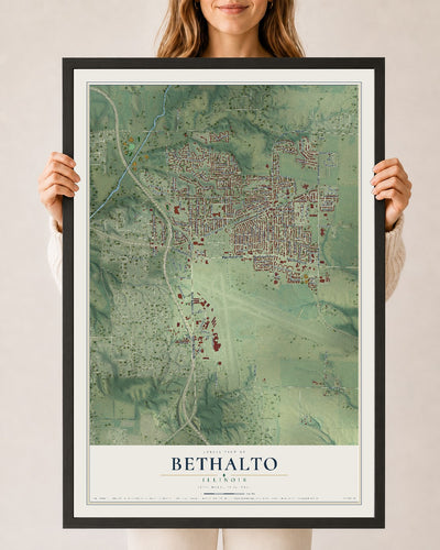 Map of Bethalto, Illinois, 24 x 36 inch print in a black wood frame