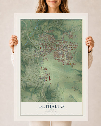 Map of Bethalto, Illinois, 24 x 36 inch print in a white wood frame