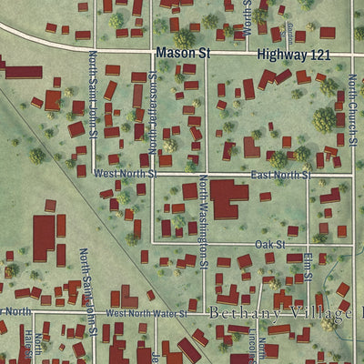 Second close-up of the map of Bethany, Illinois print showing more streets and buildings