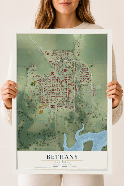 Map of Bethany, Illinois, 18 x 24 inch unframed archival matte print