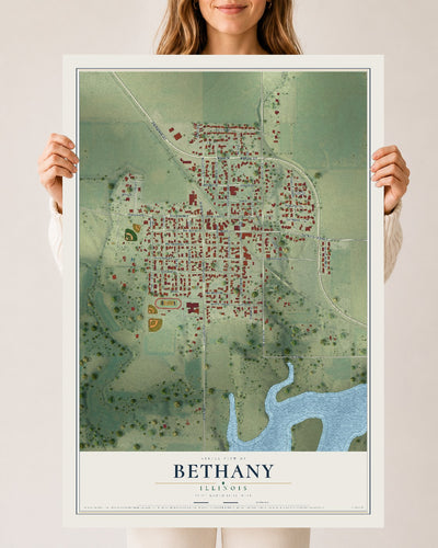 Map of Bethany, Illinois, 24 x 36 inch unframed archival matte print