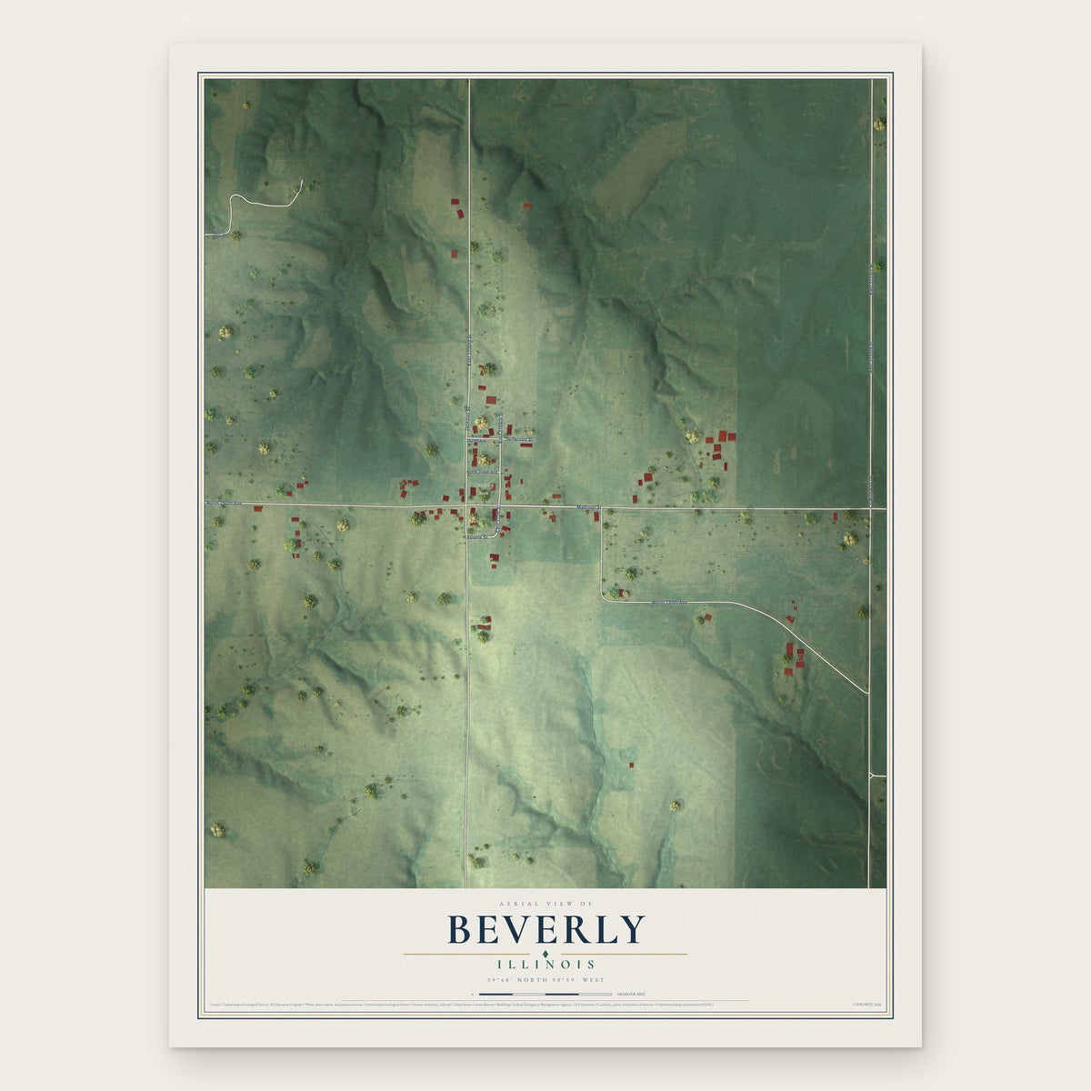 Beverly, Illinois map print, the full design