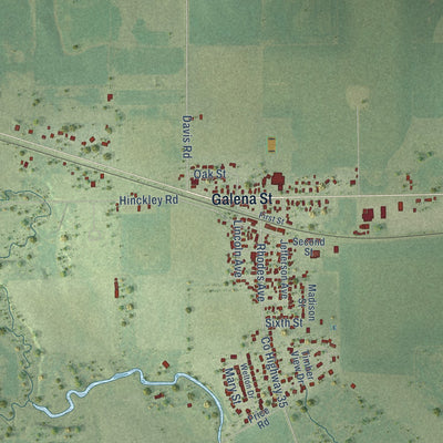 Close-up of the map of Big Rock, Illinois print showing street and building detail