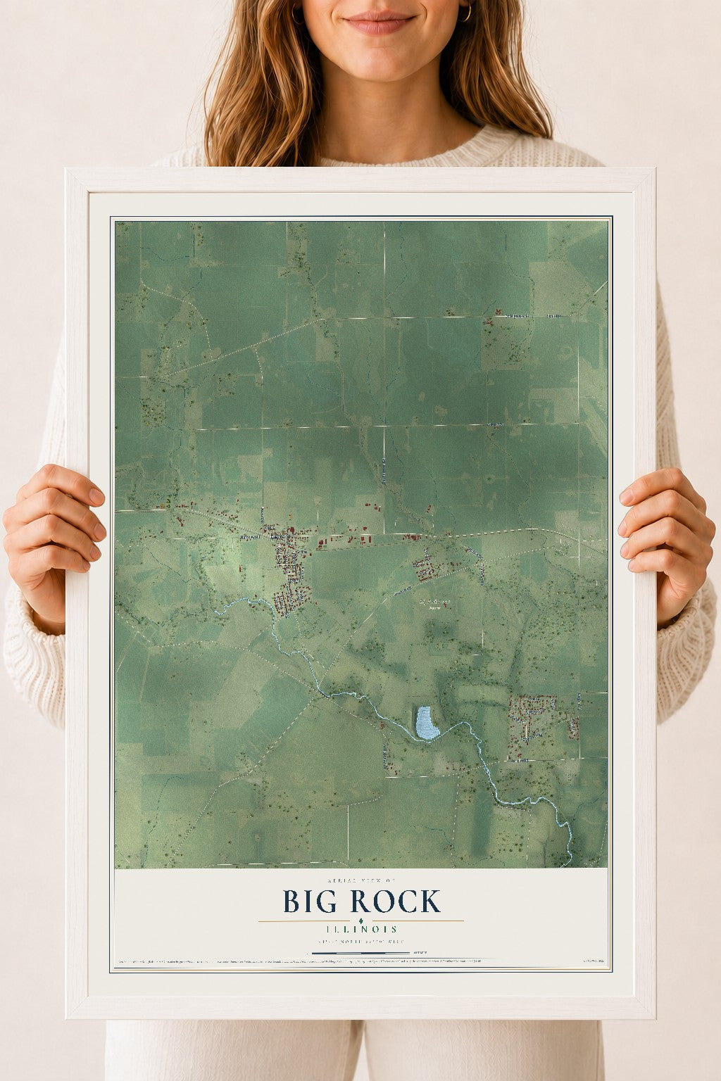 Map of Big Rock, Illinois, 18 x 24 inch print in a white wood frame