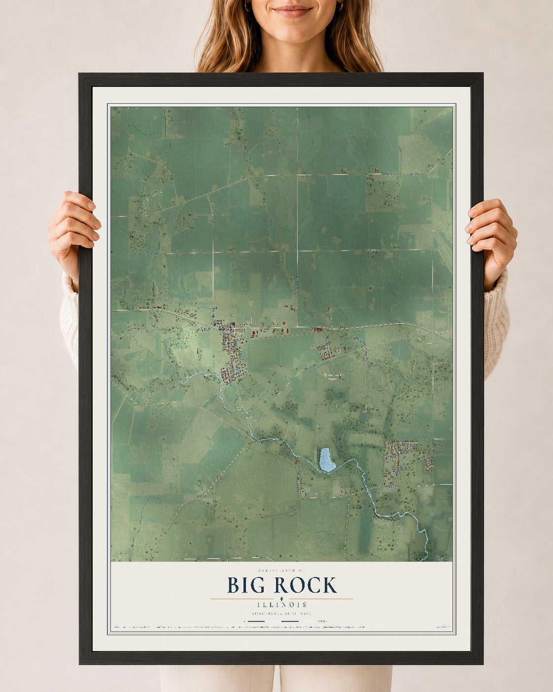 Map of Big Rock, Illinois, 24 x 36 inch print in a black wood frame